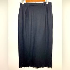 Eddie Bauer 58% Wool Long Skirt Black Size 10 Womens Fringe at Hem Classy Modest